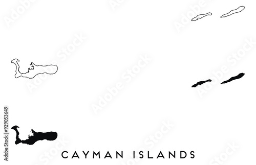 Cayman Islands map outline and black silhouette vector