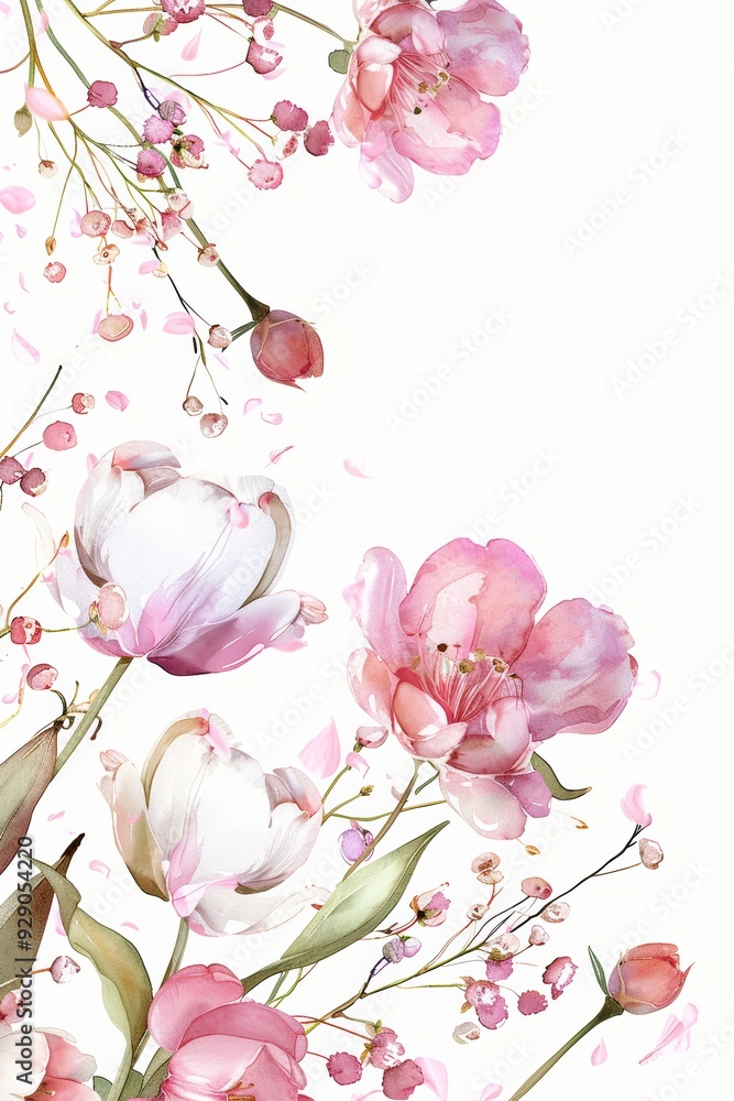 Obraz premium Background image with flowers around it In the middle is white paper.