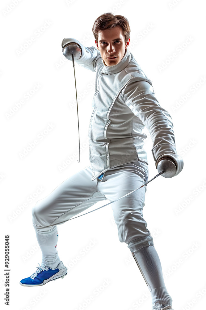Full length portrait of a man fencing with a foil Isolated on transparent background. Full length portrait of a man fencing with a foil Isolated on transparent background.