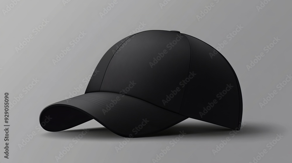 A realistic vector illustration of a cotton baseball cap, shown from the side view as a mockup sports headwear in casual fashion. 