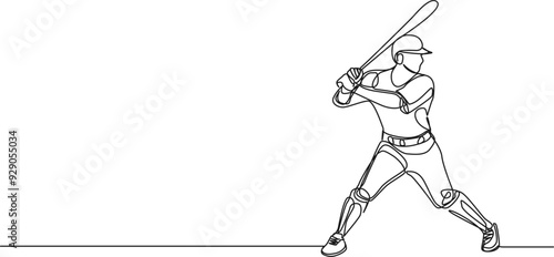 continuous single line drawing of baseball batter, line art vector illustration