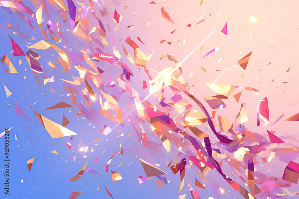Festive shiny gold confetti on a gradient pink and lilac background Festive shiny gold confetti on a gradient pink and lilac background