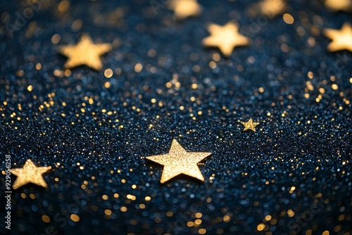 Golden star with golden on dark blue background with lighting effect and sparkle. Luxury template celebration award design. 