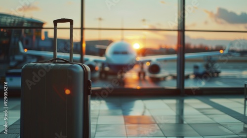 Wallpaper Mural Suitcase, travel bag in airport. Airplane outside window. Travel background illustration generated by ai Torontodigital.ca