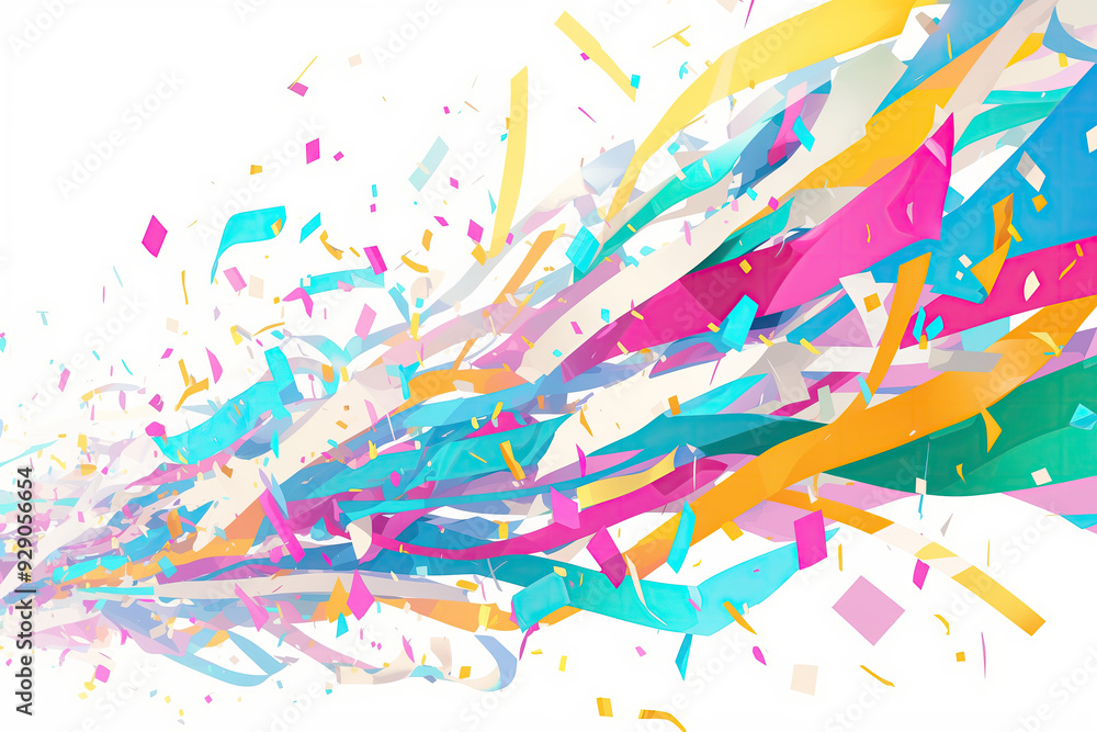 Bright and vibrant streamers with confetti in the air Bright and vibrant streamers with confetti in the air