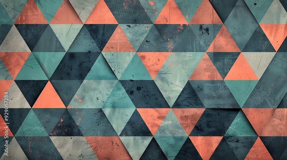 Geometric triangle pattern in a modern color palette of teal, coral, and gray realistic, highly detailed 8k Geometric triangle pattern in a modern color palette of teal, coral, and gray realistic, highly detailed 8k