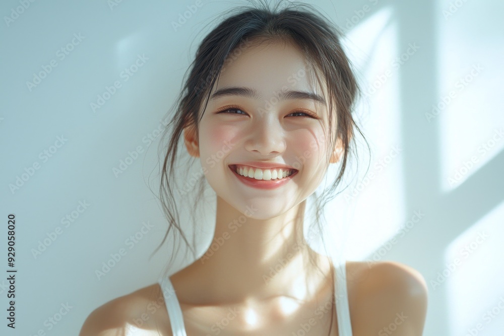 Beautiful young Asian woman smiling and happy created with Generative AI
