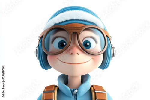 Smiling 3D Cartoon Pilot Wearing Aviator Glasses and Cap - White Background Isolated Character Illustration