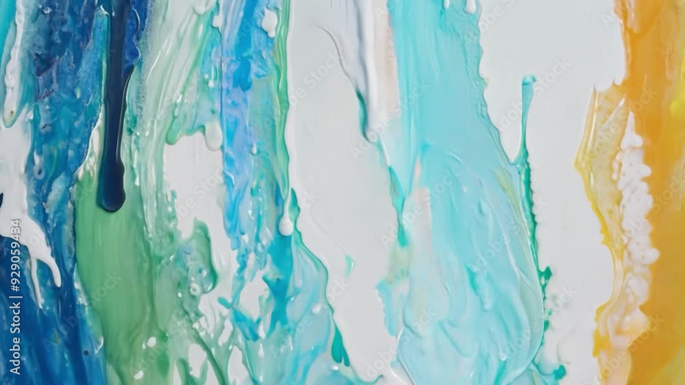 Colorful paint pouring art in a studio setting with vibrant blue, green, and yellow hues Colorful paint pouring art in a studio setting with vibrant blue, green, and yellow hues
