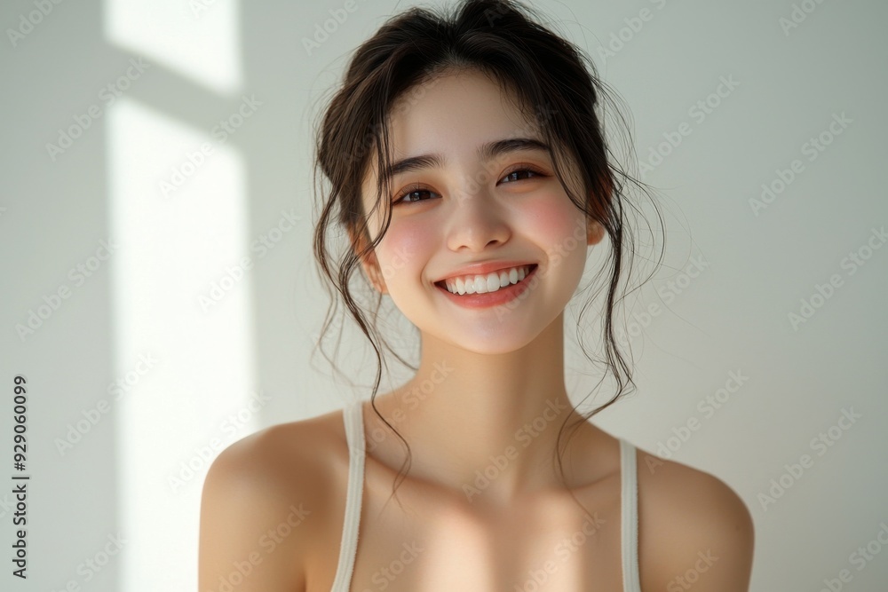 Beautiful young Asian woman smiling and happy created with Generative AI Beautiful young Asian woman smiling and happy created with Generative AI