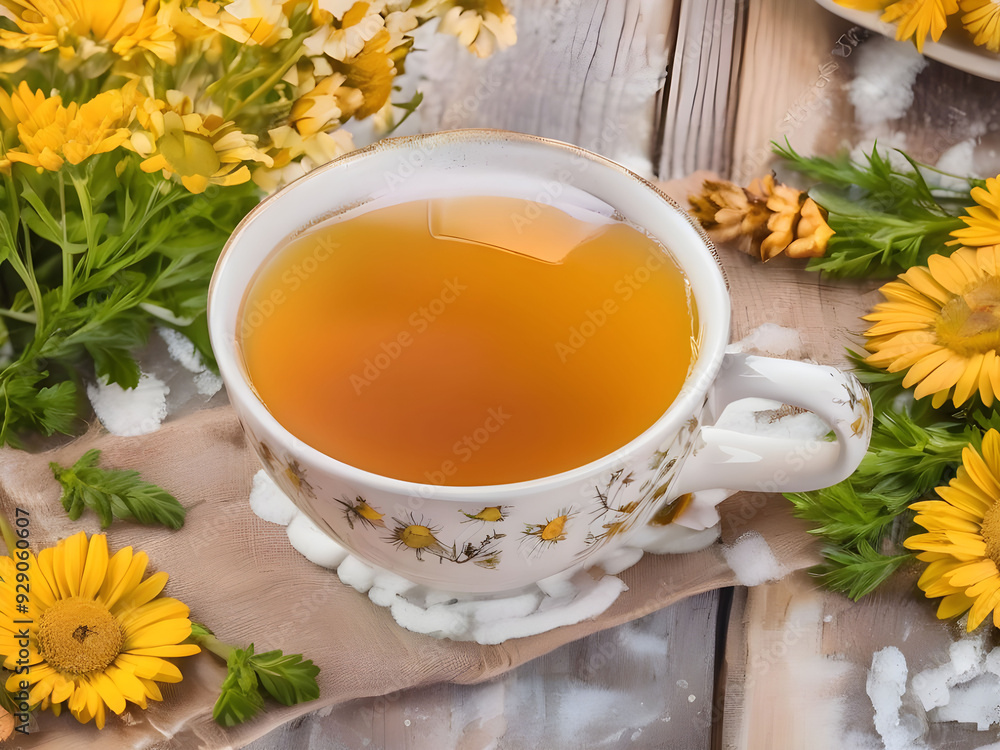 Close-up of a cup of tea with flowers Close-up of a cup of tea with flowers