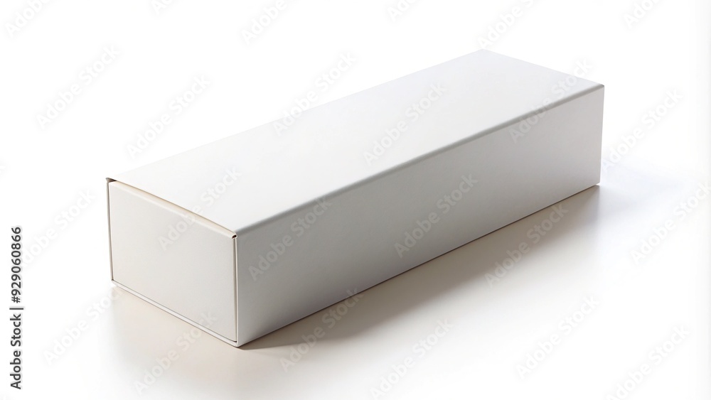 Rectangular long box packaging mockup with a lift-top lid, positioned at an angle, against a clean white background, ready for product branding and design.