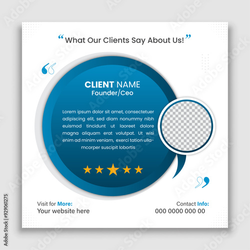 Client testimonial vector design template, client testimonial social media web banner template, customer feedback testimonial vector template, client review template.