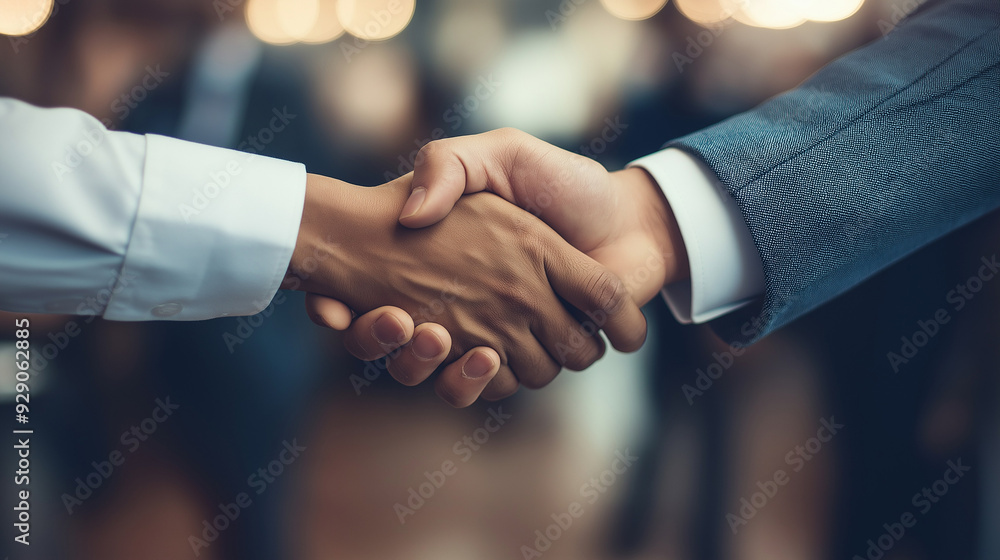 Close-up image of two business people shaking hands in a formal setting. Represents partnership, agreement, and professional collaboration in a business context. Close-up image of two business people shaking hands in a formal setting. Represents partnership, agreement, and professional collaboration in a business context.