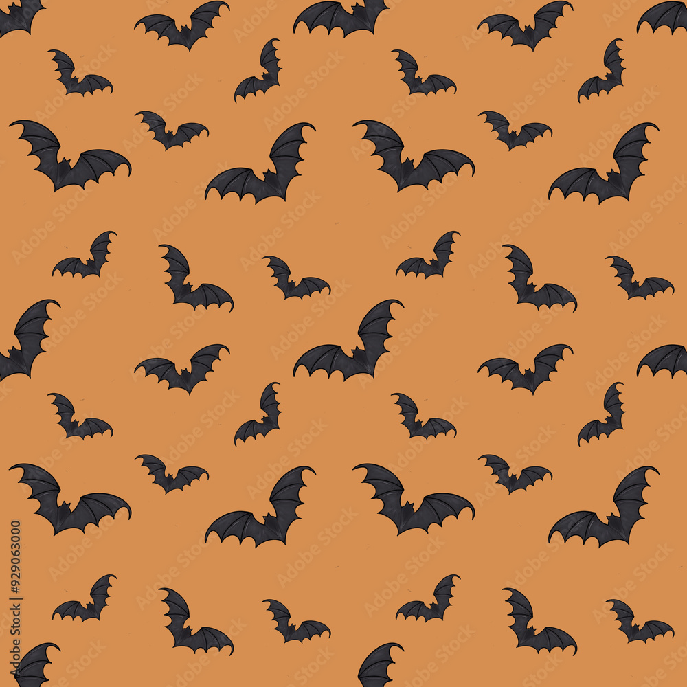 Fototapeta premium Halloween. Digital Papers. Seamless pattern of hand-drawn elements. Halloween decor, for fabric and surface design.