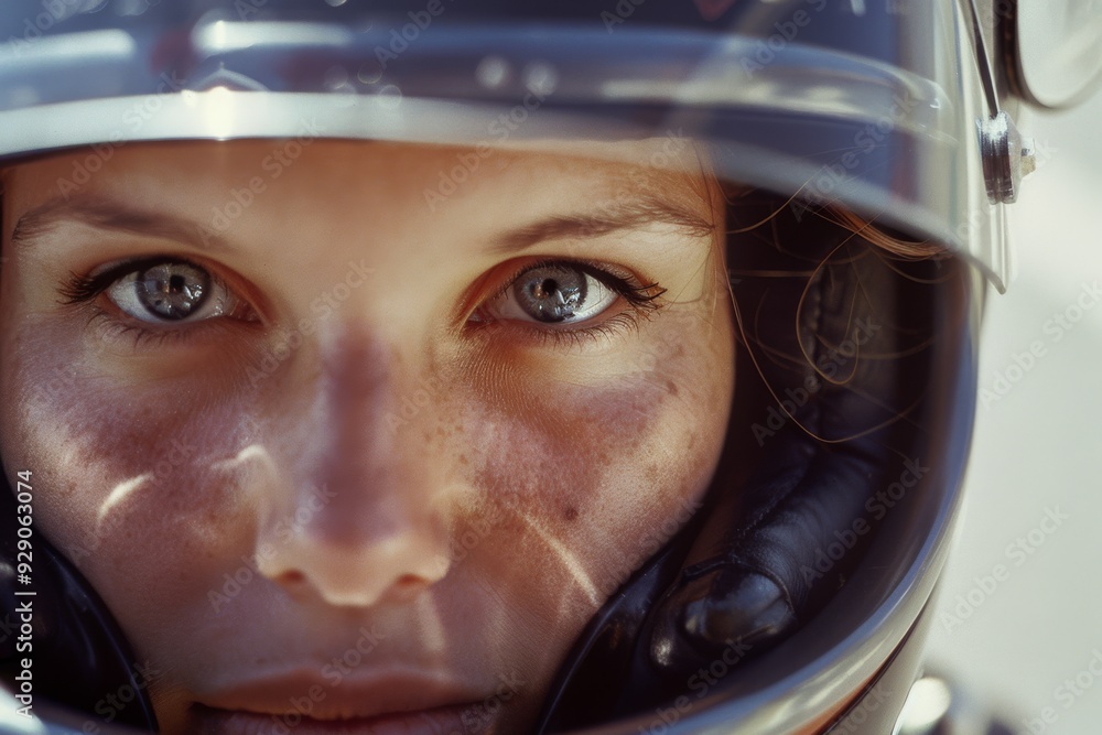 A determined individual gazes ahead, their intense blue eyes framed by a sturdy helmet, embodying strength, resilience, and a readiness for adventure. A determined individual gazes ahead, their intense blue eyes framed by a sturdy helmet, embodying strength, resilience, and a readiness for adventure.