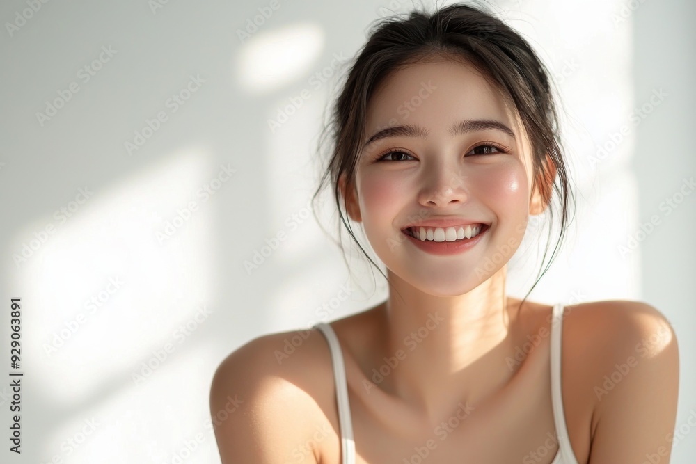 Beautiful young Asian woman smiling and happy created with Generative AI Beautiful young Asian woman smiling and happy created with Generative AI