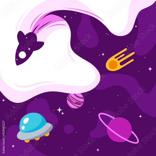 Rocket launch in space exploring planets