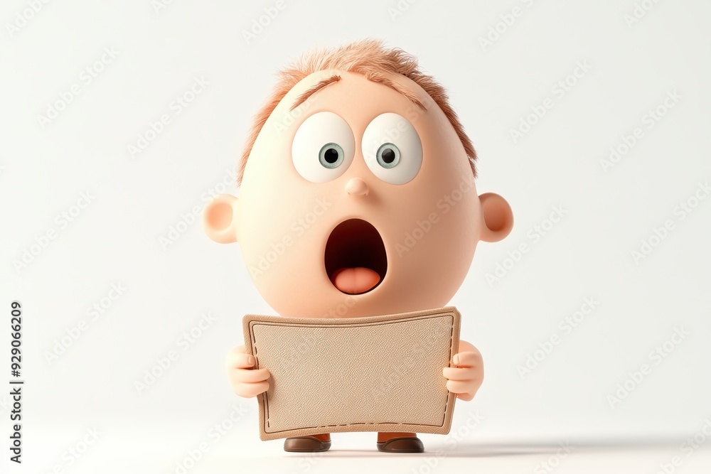 Surprised Cartoon Character Looking at Empty Wallet - 3D Illustration on White Background Surprised Cartoon Character Looking at Empty Wallet - 3D Illustration on White Background