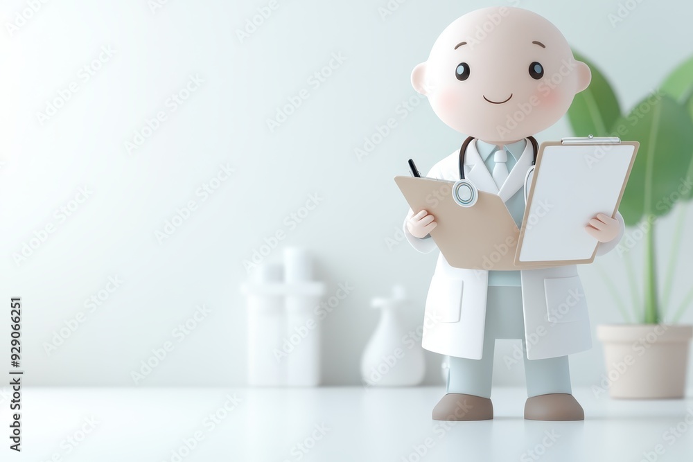 Friendly 3D Cartoon Doctor Character with Clipboard and Stethoscope on White Background Friendly 3D Cartoon Doctor Character with Clipboard and Stethoscope on White Background