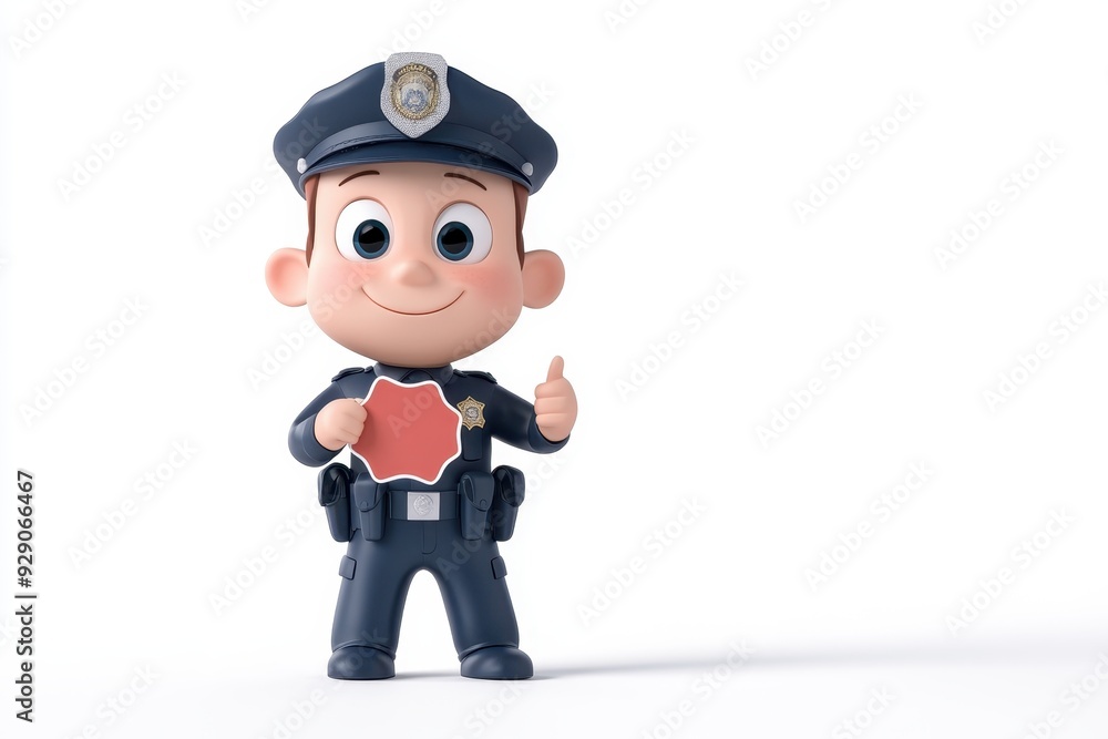 3D Cartoon Police Officer Holding Stop Sign on White Background 3D Cartoon Police Officer Holding Stop Sign on White Background