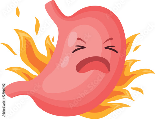 Burning stomach with painful face expression. Disease ache