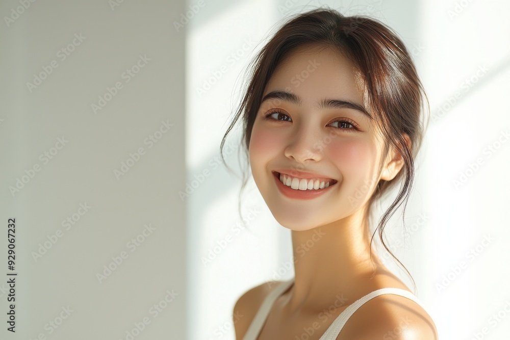 Beautiful young Asian woman smiling and happy created with Generative AI Beautiful young Asian woman smiling and happy created with Generative AI