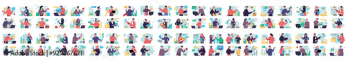 Bundle of color concepts with people scene in flat cartoon design. A big collection of scenes with men and women in various situations. Vector illustration.