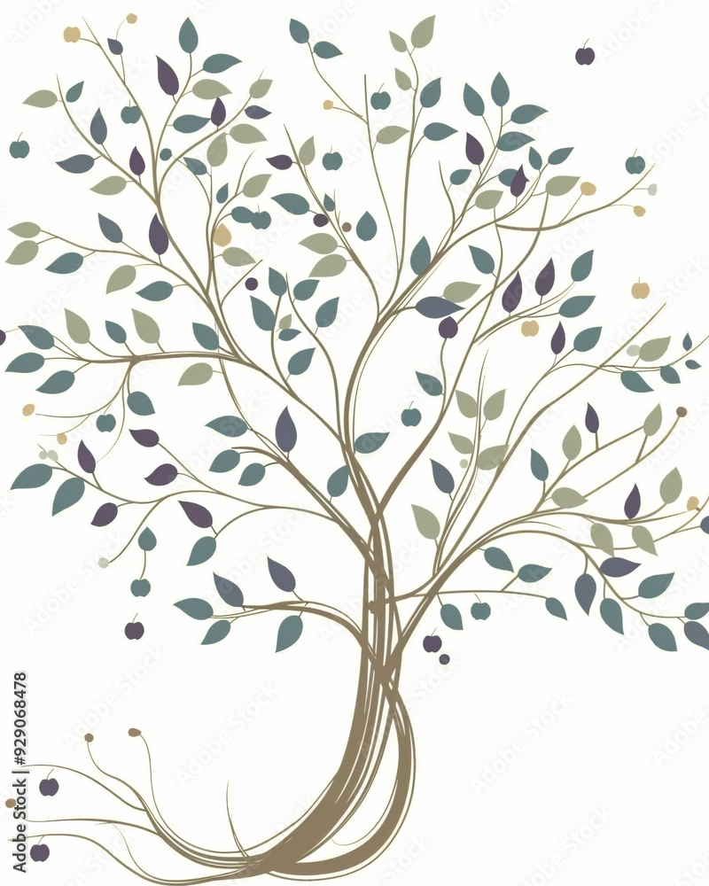 Handcrafted Minimalist Apple Tree Poster - A tree with leaves and berries Handcrafted Minimalist Apple Tree Poster - A tree with leaves and berries