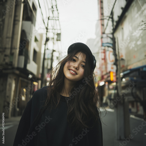 都会に佇む若い女性