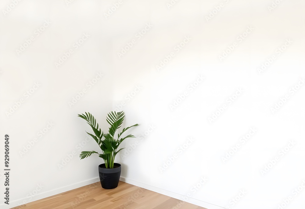 A potted green plant with large, lush leaves against a white brick wall background A potted green plant with large, lush leaves against a white brick wall background