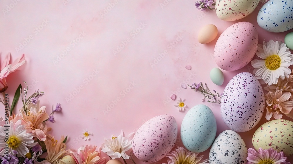 Pastel Easter Eggs and Spring Blossoms: A delicate arrangement of pastel-colored Easter eggs and soft spring flowers creates a charming and festive border. Pastel Easter Eggs and Spring Blossoms: A delicate arrangement of pastel-colored Easter eggs and soft spring flowers creates a charming and festive border.