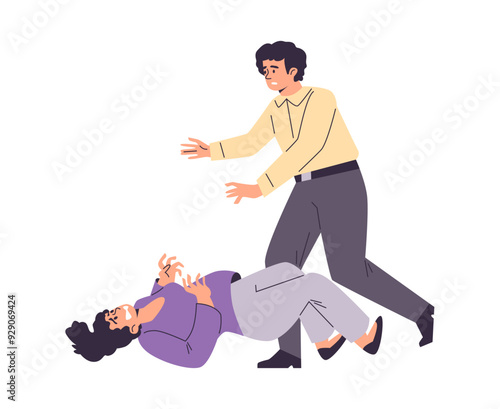 Vector illustration a girl during an epileptic seizure and a man who rushes to her aid