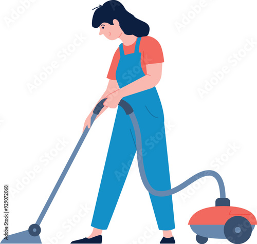 Vacuum cleaning lady. Household worker. Professional maid