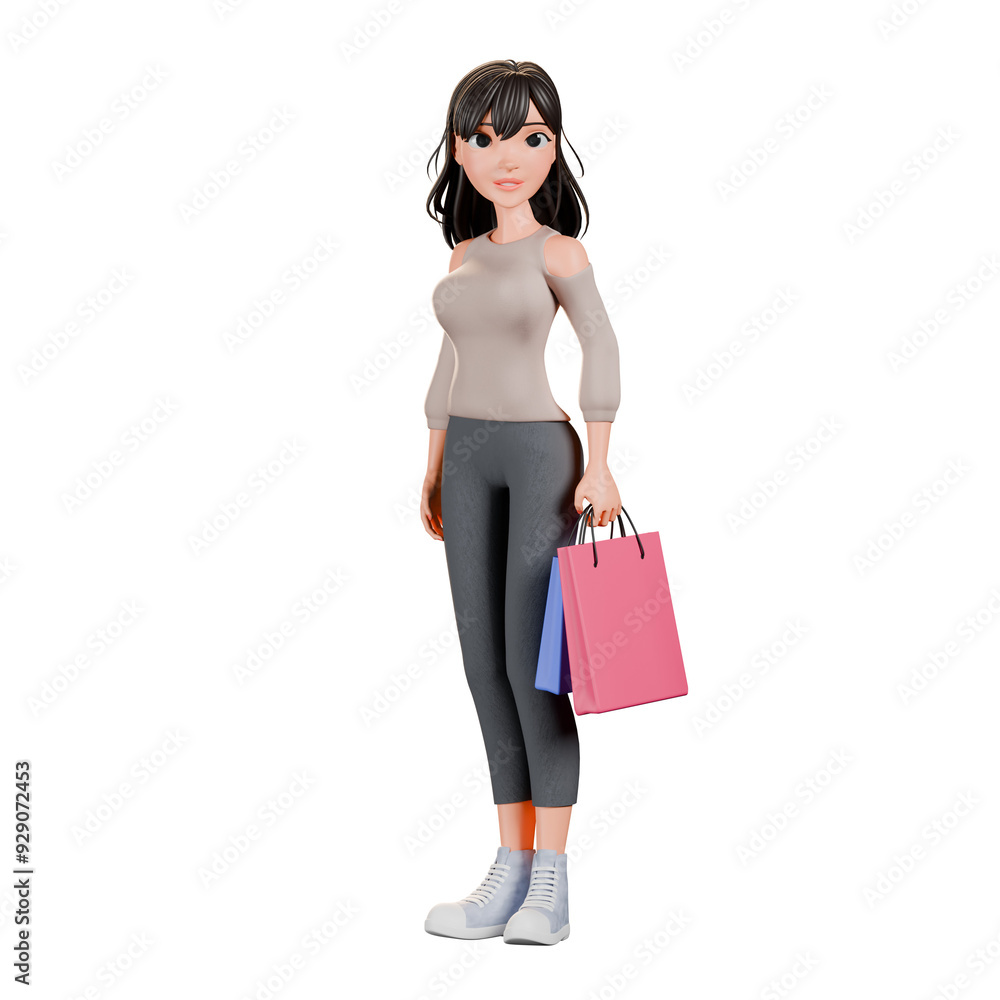 3D Render of a Stylish Woman with Shopping Bags 3D Render of a Stylish Woman with Shopping Bags