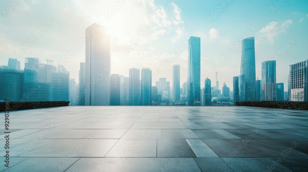 Empty Plaza with Modern Skyscraper City Skyline Empty Plaza with Modern Skyscraper City Skyline