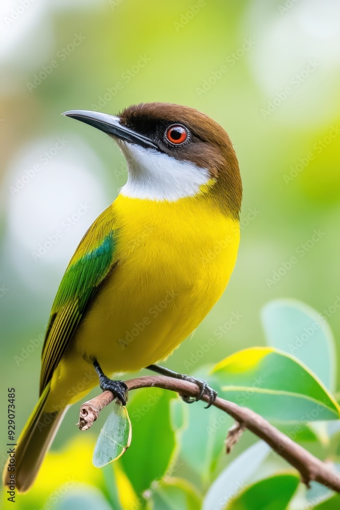 Brightly colored bird perched on a branch in a lush green forest during daylight Brightly colored bird perched on a branch in a lush green forest during daylight