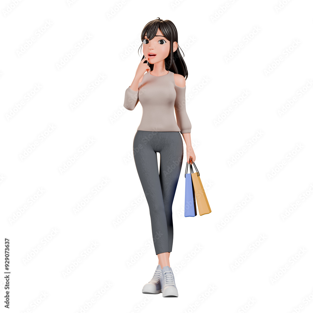 3D Render of a Stylish Woman with Shopping Bags 3D Render of a Stylish Woman with Shopping Bags
