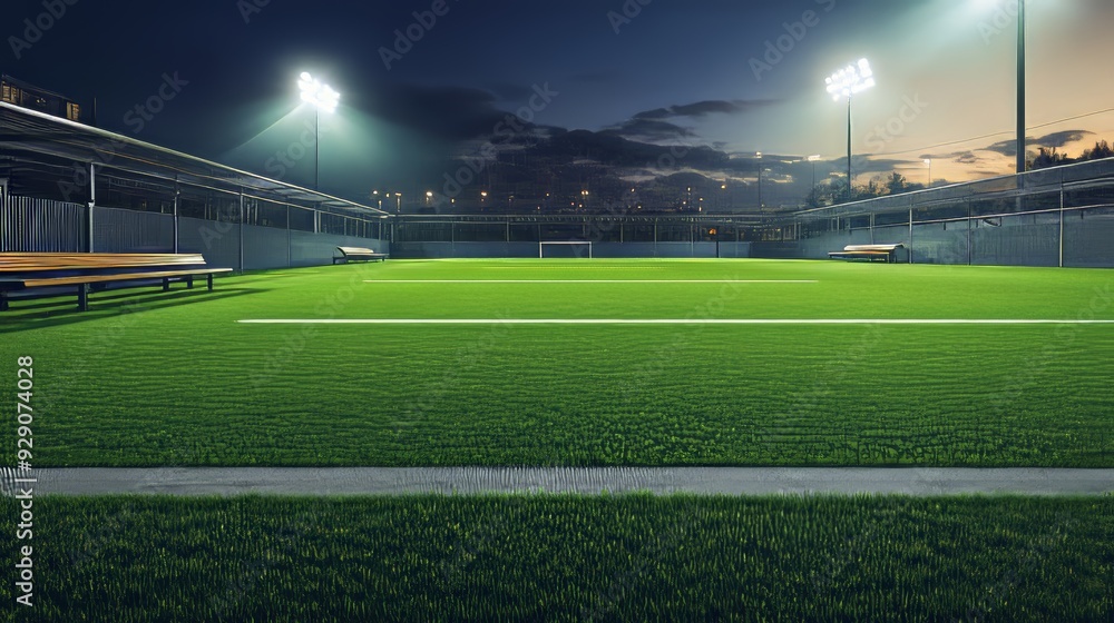 Obraz premium Night Soccer Field Under Stadium Lights