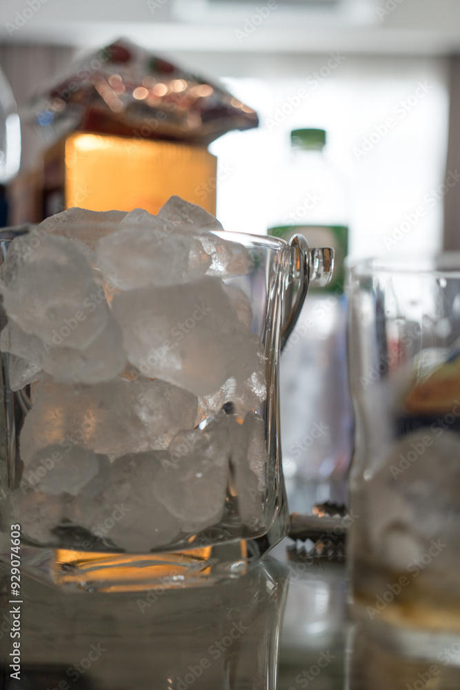 Ice bucket in a bar setting. Close up Ice bucket in a bar setting. Close up