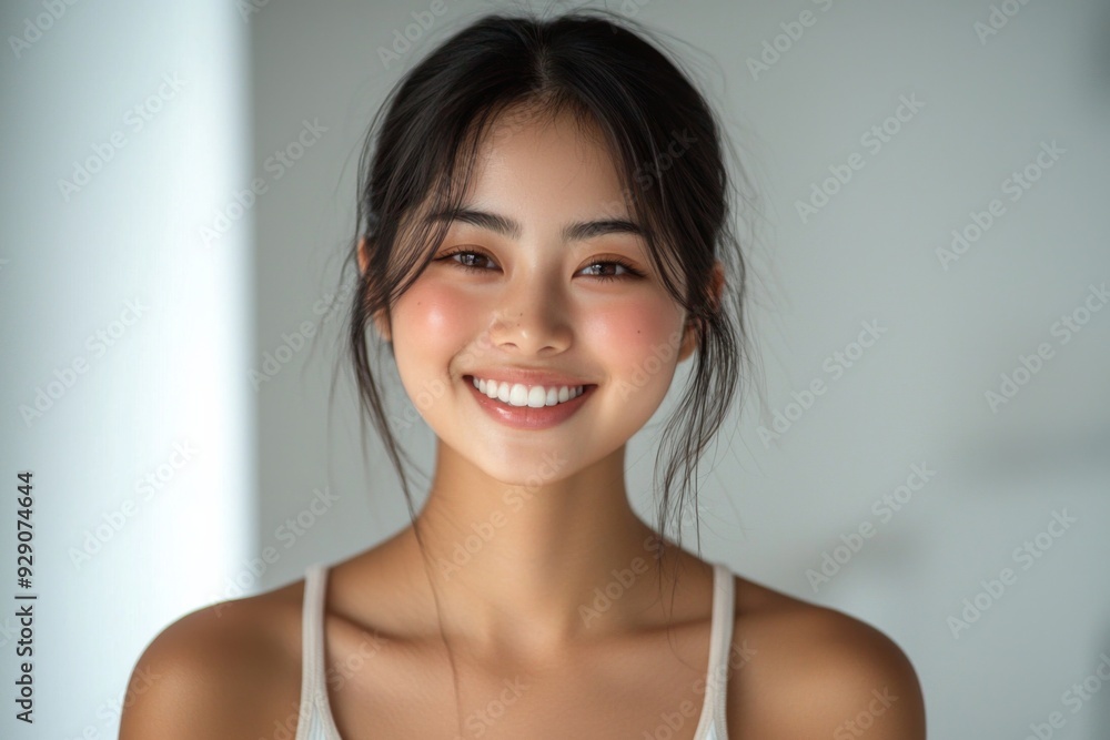 Beautiful young Asian woman smiling and happy created with Generative AI Beautiful young Asian woman smiling and happy created with Generative AI