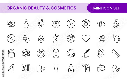 Organic Beauty and Cosmetics product outline icon set. editable line icon collection.