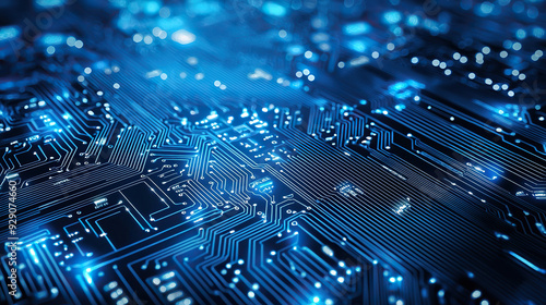 electronic circuit board blue tech background 