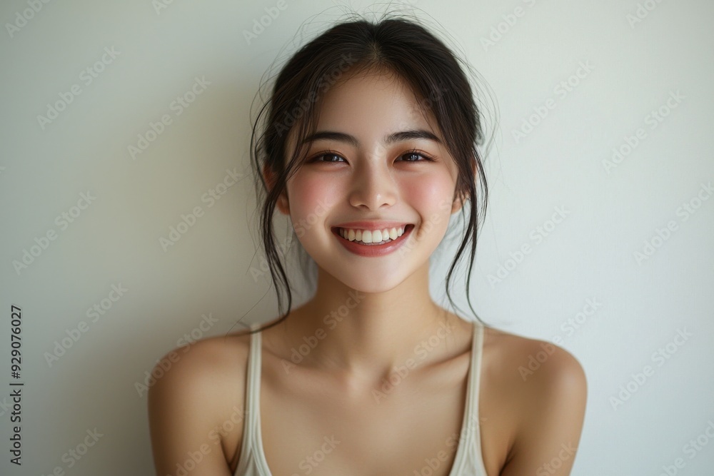 Beautiful young Asian woman smiling and happy created with Generative AI Beautiful young Asian woman smiling and happy created with Generative AI