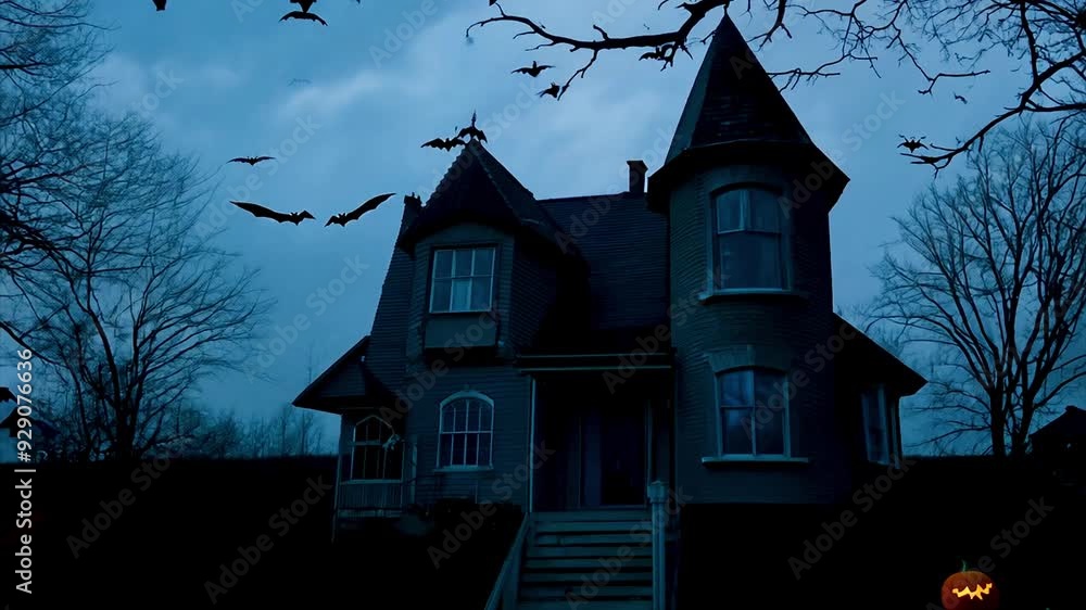 Lightning over spooky house at thunderhead storms on dark night. Lightning over spooky house at thunderhead storms on dark night.