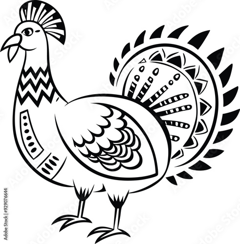 decorative tribal turkey line art illustration