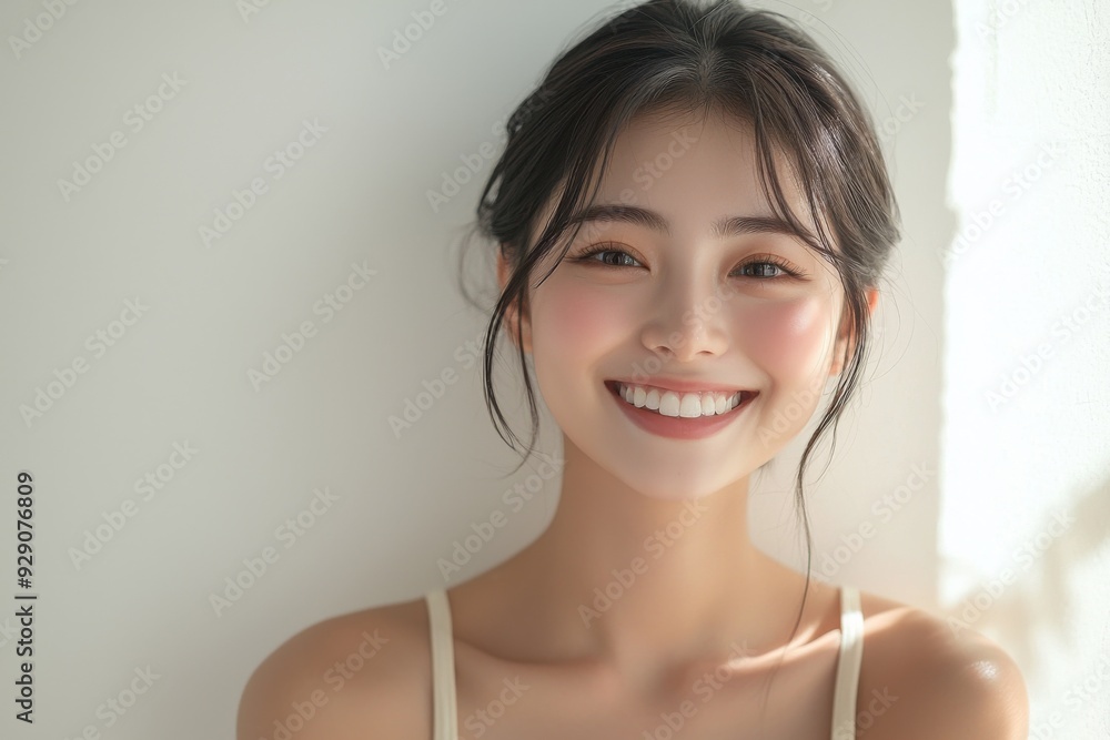 Beautiful young Asian woman smiling and happy created with Generative AI Beautiful young Asian woman smiling and happy created with Generative AI