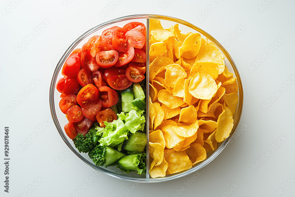 The clear division between healthy and unhealthy food options The clear division between healthy and unhealthy food options