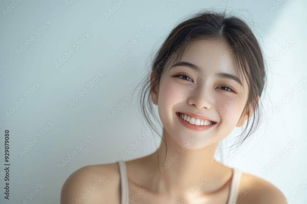 Beautiful young Asian woman smiling and happy created with Generative AI Beautiful young Asian woman smiling and happy created with Generative AI