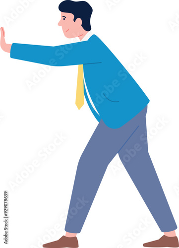 Man pushing something. Person standing against wall